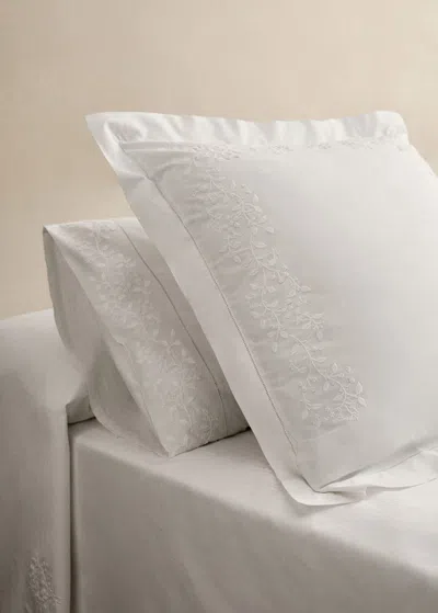 Mango Home Two Cotton Percale Pillowcases With Embroidered Flowers 60x60 Cm White