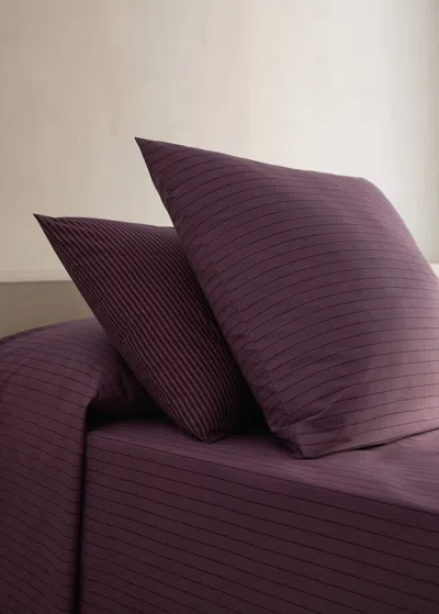 Mango Home Two Reversible Percale Cotton Striped Pillowcases 60x60 Cm Plum