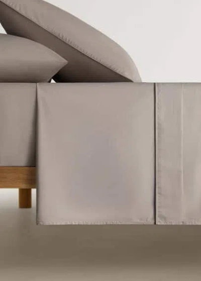 Mango Home Drap Plat Percale De Coton 500 Fils Détail Passepoilé Arrondi Lit 180/200 Cm Marron Moyen - Home - L