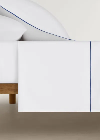 Mango Home Drap Plat Coton Percale Overlock Contraste Lit 135/140 Cm Bleu - Home - Lit 135/140 Cm -