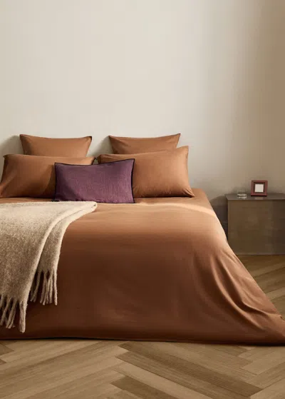 Mango Home Drap Plat Coton Satin Lavé Double Surpiqûre Lit 135/140 Cm Orange Brûlé - Home - Lit 135/140 Cm - Ma