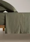 Mango Home Drap Plat Coton Satin Lavé Double Surpiqûre Lit 180/200 Cm Olive - Home - Lit 180/200 Cm - Mango Hom In Green