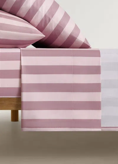 Mango Home Drap Plat Enfant En Coton Percale À Rayures Épaisses Pour Lit 90 Cm Rose - Home - Lit 90 Cm - Mango In Pink