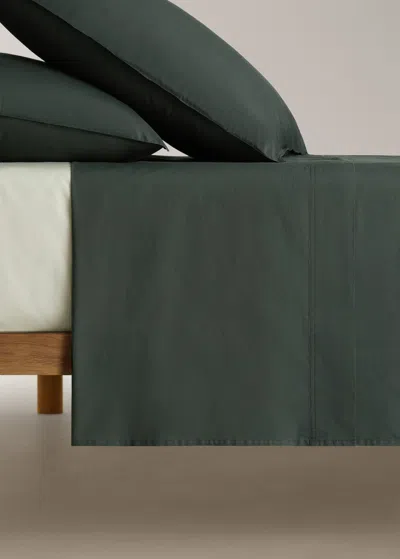 Mango Home Drap Plat Popeline De Coton Double Surpiqûre Lit 180/200 Cm Vert Foncé - Home - Lit 180/200 Cm - Man In Green