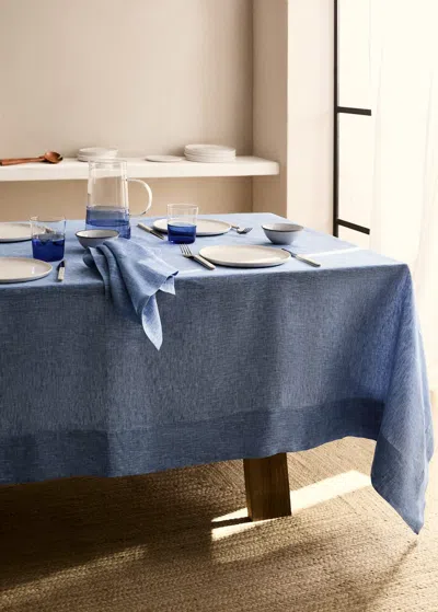 Mango Home Dyed Linen Tablecloth 6 To 8 Diners Blue