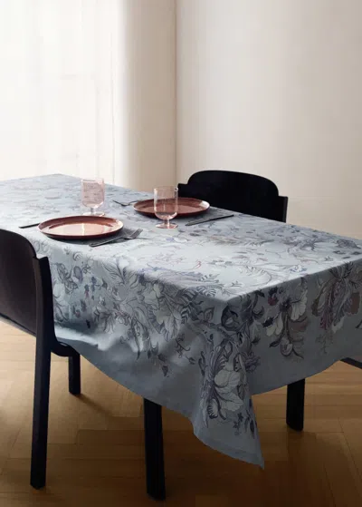 Mango Home Floral Cotton Tablecloth For 6 To 8 Guests Ink Blue