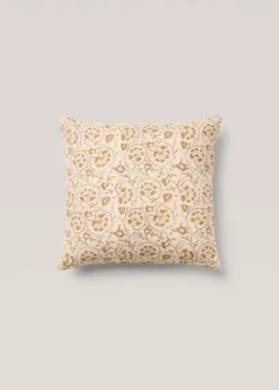 Mango Home Floral Embroidered Cushion Cover Ecru In Neutral