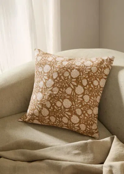 Mango Home Floral Embroidered Cushion Cover Ochre In Brown