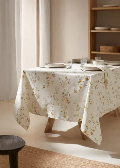Mango Home Floral-print Cotton Tablecloth 170x250cm Off White