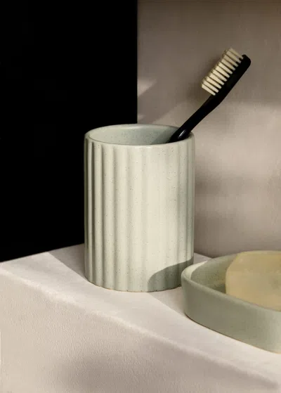 Mango Home Striped Stoneware Bathroom Tumbler Grey