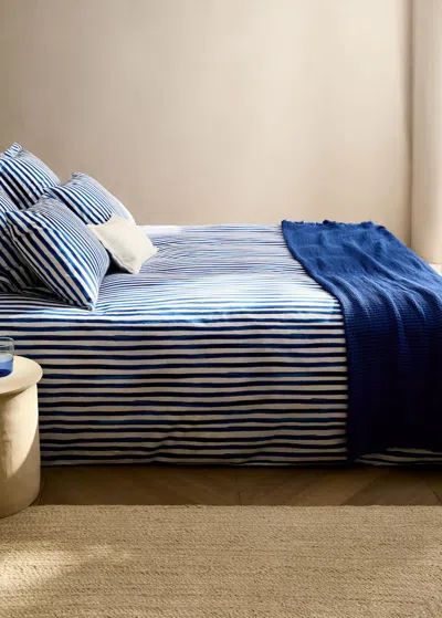 Mango Home Housse De Couette Coton Percale Rayures Aquarelle Lit 135/140 Cm Bleu - Home - Lit 135/140 Cm - Mang