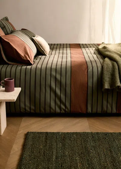 Mango Home Housse De Couette Percale De Coton Rayures Multiples Lit 135/140 Cm Kaki - Home - Lit 135/140 Cm - M