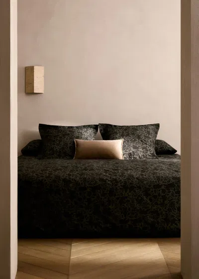 Mango Home Printed Two-tone Floral Percale Cotton Duvet Cover For 90 Cm Bed Khaki