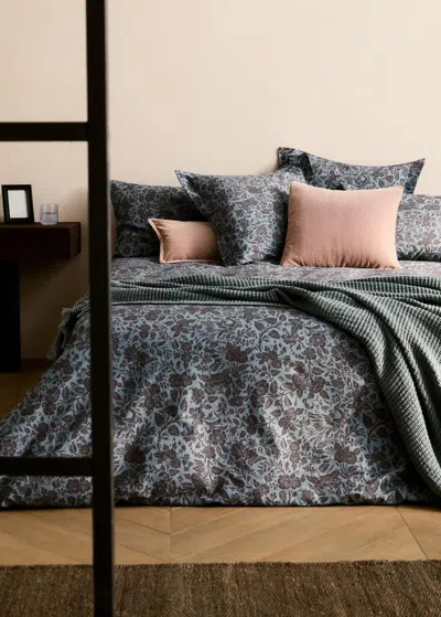 Mango Home Printed Two-tone Floral Percale Cotton Duvet Cover For 90 Cm Bed Aqua Green