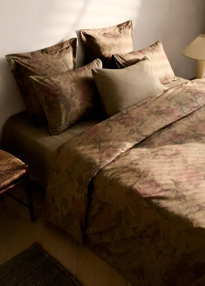 Mango Home Multicolor Floral Print Percale Cotton Duvet Cover For 90 Cm Bed Khaki