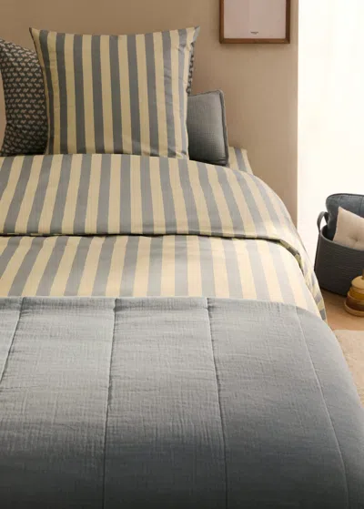 Mango Home Housse De Couette Enfant Coton Percale Rayures Épaisses Lit 90 Cm Bleu - Home - Lit 90 Cm - Mango Ho In Blue