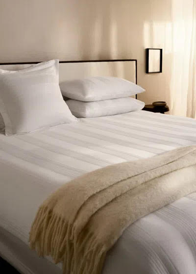 Mango Home Cotton Sateen 300 Thread Count Striped Duvet Cover For 150/160 Cm Bed White