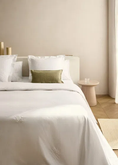 Mango Home Cotton Percale Duvet Cover With Embroidered Flowers For 90 Cm Bed White