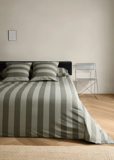 Mango Home 500 Threads Cotton Percale Striped Duvet Cover Single Bed Green