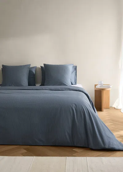 Mango Home Reversible Percale Cotton Striped Duvet Cover For 135/140 Cm Bed Ink Blue