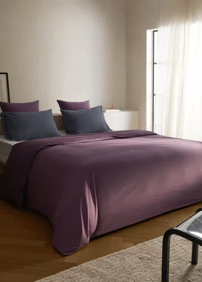 Mango Home Reversible Percale Cotton Striped Duvet Cover For 135/140 Cm Bed Plum