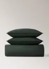 Mango Home Cotton Poplin Double-stitched Children's Duvet Cover Queen Bed Dark Green In Green