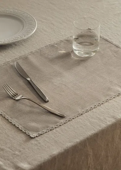 Mango Home Individual Linen With Lace Trim Light/pastel Brown