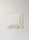 Mango Home Jacquard Bed Cushion Cover With Ruffle And Lace Trim, 50x50 Cm Off White