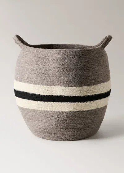 Mango Home Large Striped Jute Basket Grey