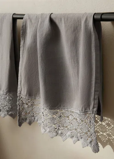 Mango Home Linen Towel With Lace Trim Grey