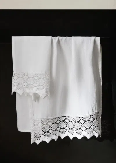 Mango Home Linen Towel With Lace Trim White