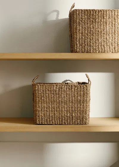 Mango Home Medium Braided Seagrass Basket With Handles Brown