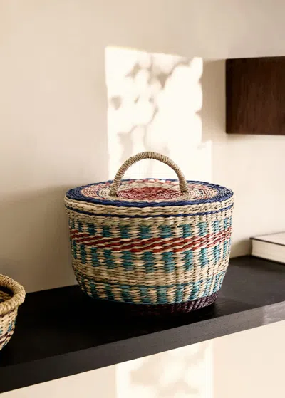 Mango Home Panier En Seagrass Couleurs Avec Couvercle Moyen Bleu - Home - M -