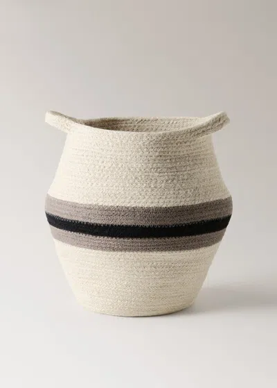 Mango Home Medium Striped Jute Basket White