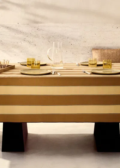 Mango Home Cotton Tablecloth With Resin Stripe 2 To 4 Guests Mustard