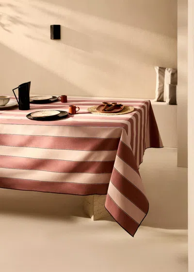 Mango Home Cotton Tablecloth With Resin Stripe 6 To 8 Guests Pink