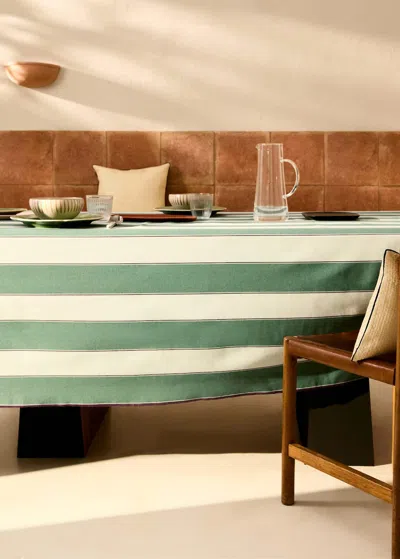 Mango Home Cotton Tablecloth With Resin Stripe 2 To 4 Guests Mint Green