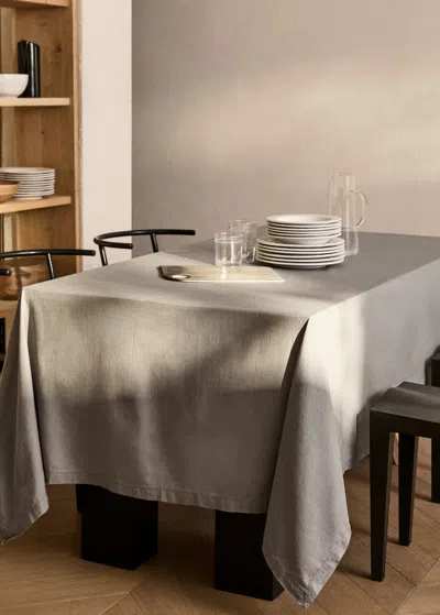 Mango Home Cotton Vanilla Tablecloth For 8 To 10 Diners Medium Grey