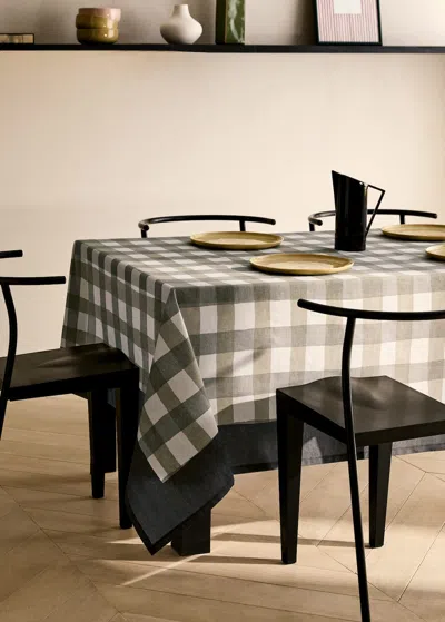 Mango Home Cotton Tablecloth With Checkered Print For 2 To 4 Guests Medium Brown