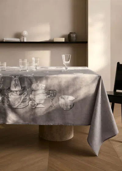 Mango Home Nappe En Lin Et Coton Imprimée Vaisselle Pour 8 À 10 Personnes Gris Clair/pastel - Home - 150x350cm