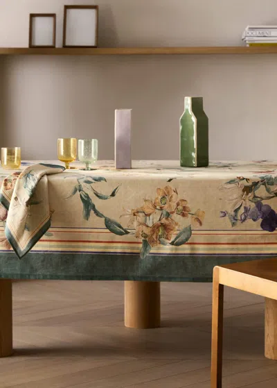 Mango Home Jacquard Tablecloth With Mini Floral Print For 6 To 8 Guests Sand