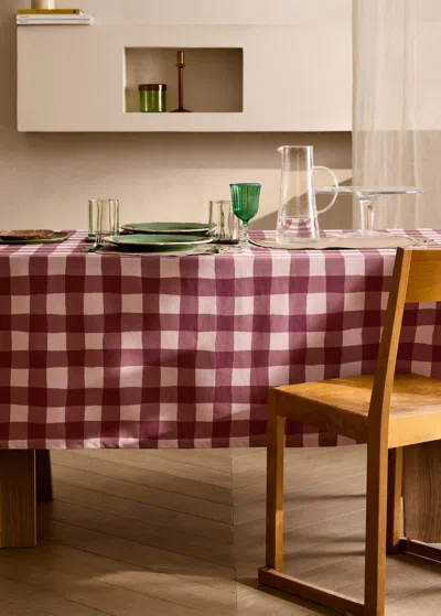 Mango Home Linen Tablecloth With Check Pattern For 6 To 8 Diners Plum
