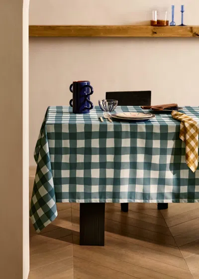 Mango Home Linen Tablecloth With Check Pattern For 6 To 8 Diners Mint Green