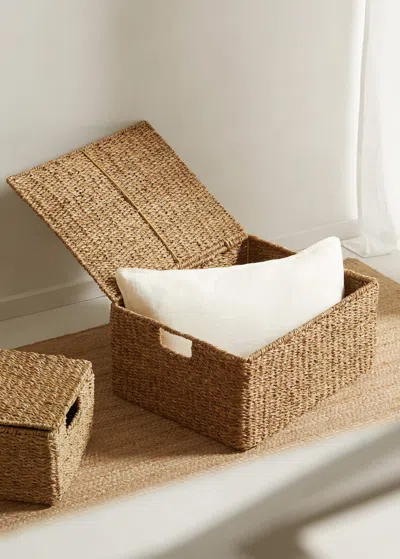 Mango Home Medium Braided Basket With Handles Brown