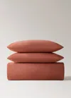 Mango Home Percale Cotton Duvet Cover With Linen Trim Queen Bed Medium Pink