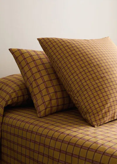 Mango Home Percale Cotton Pillowcase With Check Print 60x60 Cm Mustard In Neutral