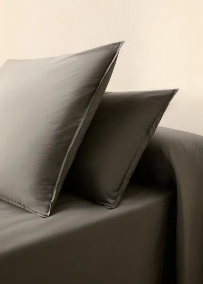 Mango Home Poplin Cotton Pillowcase With Double Topstitching 60x60cm Medium Grey