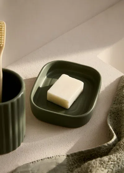 Mango Home Striped Stoneware Soap Dish Mint Green