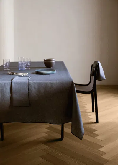 Mango Home Resin-coated 100% Linen Tablecloth With Contrasting Overlock For 8 To 10 Diners Ink Blue