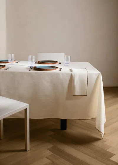 Mango Home Resin-coated Linen Tablecloth With Contrast Overlock For 2 To 4 Diners Off White